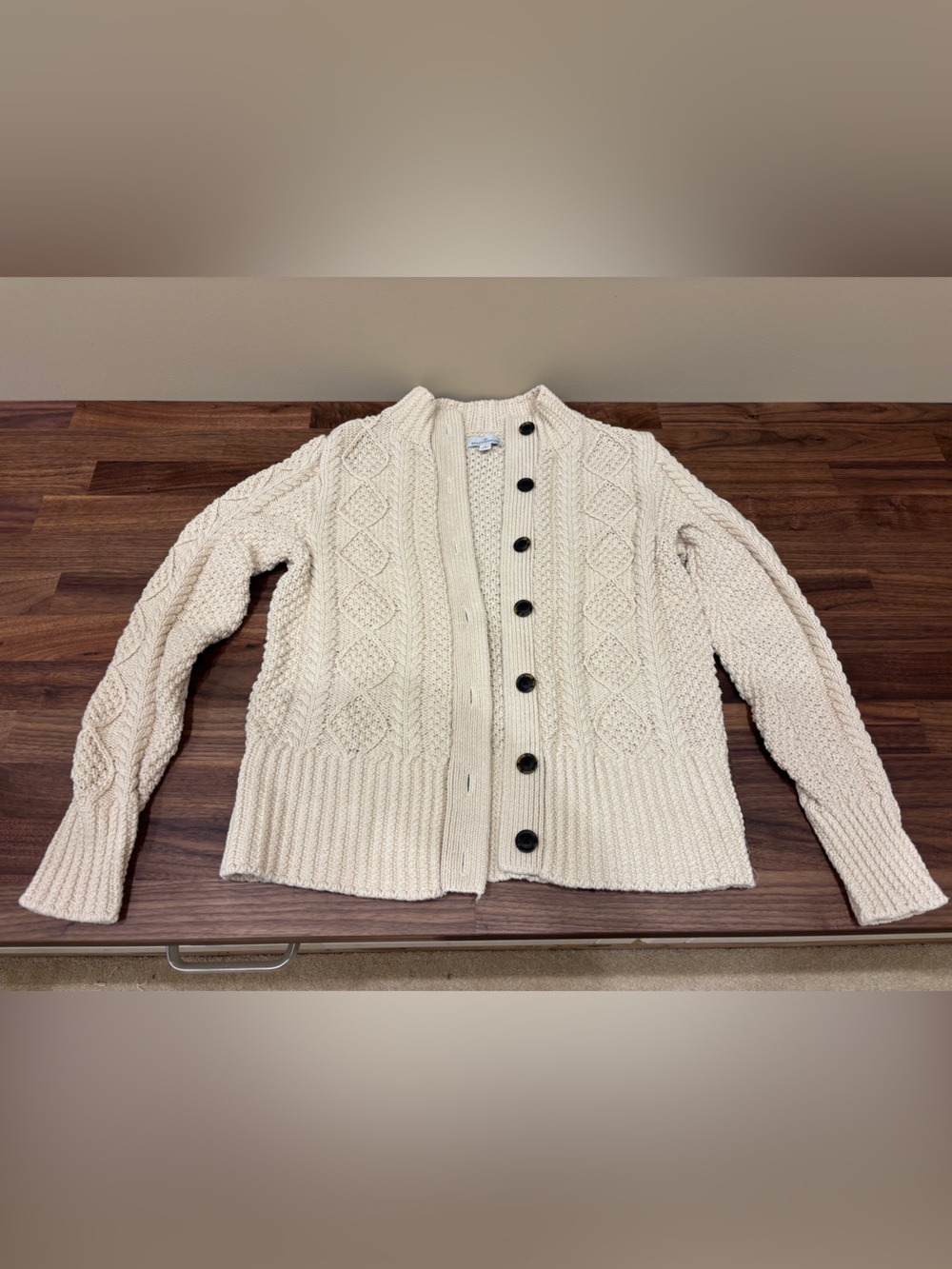 L.L. Bean Cream Cable-Knit Cotton Fisherman’s Sweater Cardigan - Picture 3 of 6